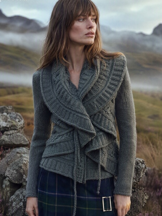 Elsamanda Sweaters - Made in Italy Cozy Draped Cable-Knit Women's Sweater - blue/gray